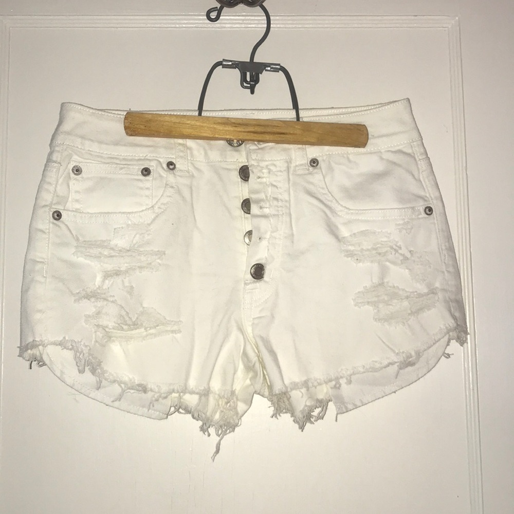 American Eagle White Distressed Jean Shorts